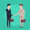 Business partnership handshake illustration. Deal sign or businessmen robust agreement people