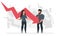 Business people are bankrupt. Man and woman hold the falling red down arrow together. Unsuccessful investment concept vector