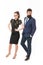 Business people. Boss and attractive lady assistant white background. Business relations. Formal style fashion clothes