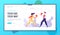 Business People Boxing Landing Page Template. Man and Woman Fighting in Boxing Gloves. Business Competition