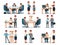 Business people characters at work set, male and female workers at workplace in office cartoon vector Illustrations