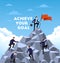 Business people climb the mountain. Achievement of success goal using flat leadership concept, career climb, job