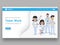 Business people or colleagues standing in different poses, responsive landing page or website template for teamwork concept.