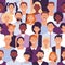 Business people crowd pattern. Office employees, workers team portrait and colleagues standing together seamless vector