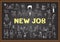 Business people doodle about NEW JOB on chalkboard