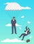 Business people flying parachute and falling down, vector illustration. Business risk, support, assistance and failure.