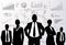 Business people group black silhouette graph