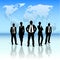Business people group black silhouette over world