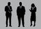 Business people group silhouettes pose on grey colour background, flat line  and illustration.