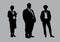 Business people group silhouettes pose on grey colour background, flat line  and illustration.