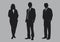 Business people group silhouettes pose on grey colour background, flat line vector and illustration.