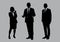Business people group silhouettes pose on grey colour background, flat line vector and illustration.