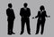 Business people group silhouettes pose on grey colour background, flat line vector and illustration.