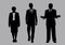 Business people group silhouettes pose on grey colour background, flat line vector and illustration.