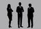 Business people group silhouettes pose on grey colour background, flat line vector and illustration.