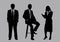 Business people group silhouettes pose on grey colour background, flat line vector and illustration.