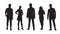 Business people, group of standing businessmen and businesswomen. Set of isolated vector silhouettes