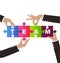 Business people help to assembly puzzle with teamwork