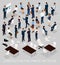 Business people isometric kit for creating your office with the men and women in corporate attire isolated on a light background