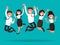 Business people jumping celebrating victory. Vector illustration