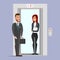 Business people in office building elevator. Vector creative