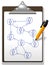 Business people plan network diagram clipboard pen