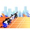 Business people race concept. Business people lined up getting ready for running on sport track. Vector illustration