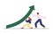 Business people raising falling graph arrow, flat vector illustration isolated.