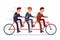 Business people riding fast on tandem bicycle