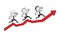 Business people running on the red graph. motivation success concept. isolated illustration outline hand drawn doodle line