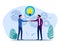 Business people shaking hands under creativity. Negotiating business deals. Cooperation concept vector illustration