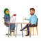 Business People Sitting At The Table Vector. Modern Office. Laughing Friends, Office Colleagues Bearded Man And Muslim