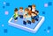 Business People Stand On Big Cell Smart Phone Social Network Communication Group 3d Isometric