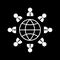 Business people surround the world as a borderless concept for web icons and symbols on a black background