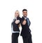 Business People Team Smile, Businessman And Businesswoman Hold Hand With Thumb Up Gesture