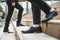 Business people walking on the stairs With a backdrop to the metropolis Finance, application