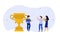 Business people winner prize customer vector illustration employee. Man and woman celebration first quality rank. Office people