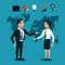 Business peoplee handshake over world