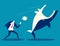 Business person fighting shark and win. Business cartoon concept