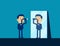 Business person looking telescope and reflecting in mirror. Concept business searching vector illustration, Flat kid business