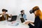 Business persons with virtual reality headsets in meeting room at the office. businessperson brainstorming on a virtual 3d vr gogg