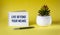 Business phrase - live beyond your means - written on a notebook and a yellow background with a cactus and a pen