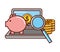 business piggy bank money coins laptop magnifying glass