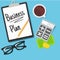 Business planning banner. Workplace with documents, money, glasses, calculator