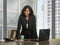 Business portrait of young happy attractive black african american businesswoman smiling confident standing successful at financi