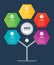 Business presentation or mindmap concept with 5 options and icons. Template of development tree or diagram. Info graphic of