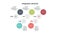 Business process chart infographics with 5 step circles. Round workflow graphic elements. Company flowchart presentation slide.