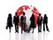 Business professionals standing in front of the globe. 3D illustration