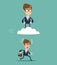 Business race. Successful businessman on cloud above others .