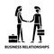 business relationships icon, black vector sign with editable strokes, concept illustration